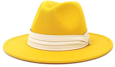Fedora Trilby Filzhut Hut Mode Männer Und Frauen Casual Jazz Hut Große Krempe Hut Mode Flachkrempiger Hut 58Cm Gelb