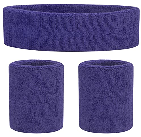 ONUPGO Schweißbänder Set Stirnband Armbänder Neon Sport Fitness 80er Kostüme Zubehör 80er Workout Outfit für Männer Frauen (Vivid Purple 9624)