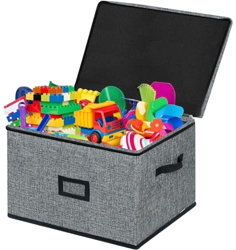 Aufbewahrungsbox Spielzeugkiste mit Deckel Spielmatte Kinder,41L Bausteine Spielzeug Aufbewahrung Faltbar mit Griffen Reißverschluss für Kinderzimmer Kleidung Spielzeug Schlafzimmer(Dunkelgrau)