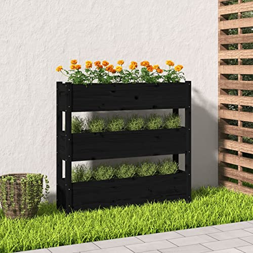 Festnight Jardinera Elevada para Cultivo de Plantas Flores de Madera 112 x 25 x 104.5 cm Huerto Vertical Huerto Urbano con Estante para Jardín Jardinera de Madera Terraza Exterior