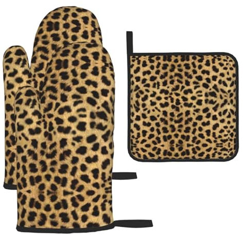 Außergewöhnliche Ofenhandschuhe und Topflappen-Set mit Leopardenmuster – die besten isolierten Handschuhe mit Topflappen