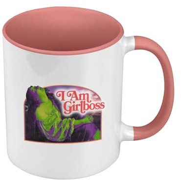 Tasse Farbe Premium Qualität Rosa – I am Girlboss Girl Boss Collage Vintage Illustration Kunst Humor Parodie Meme Humor – Tasse mit Henkel und farbigem Innenraum