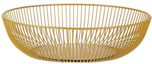 IBWell Wire Fruit Basket Fruit Bowl Kitchen Fruit Basket Stand Fruit Bowls for the Counters Metal Fruit Bowl (Exposure) (Gold)