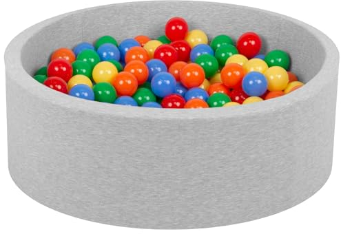 Petsona Piscine pour Chien À Balles Baignoire pour Chien Chat Animal Ronde en Mousse, Gris Clair: Jaune/Vert/Bleu/Rouge/Orange