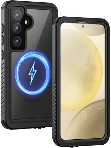 Lanhiem Magnetic for Samsung Galaxy S24+ Plus Case, IP68 Waterproof Dustproof Case with Built-in Screen Protector, Rugged Full Body Protective Cover for Galaxy S24 Plus 6.7 Inch, Black/Clear
