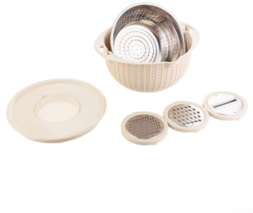 Ensemble passoire de cuisine 4 en 1 avec panier d'écoulement rotatif, bol mélangeur avec poignées ergonomiques