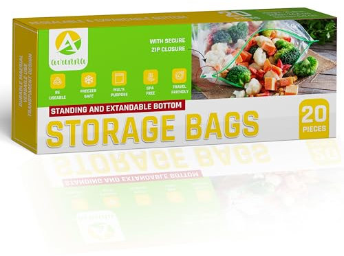 AVUNNA Ziploc Freezer Bags - 20 Pack, Sealable 26.8x24.4 cm Food Bags Zip Seal, Writeable for Organized Storage, Ideal for Meal Prep, Freezing Meat, & Multipurpose Household Storage