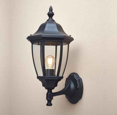 EBION Wandlampe Wandleuchte Aussen E27, Kunststoff AußEnlampe Aussenlampe Wand IP44 Wasserdicht, Klassisch Wandleuchten AußEnwandleuchten Für Garten Terrasse Balkon Schwarz(Ohne Leuchtmittel)