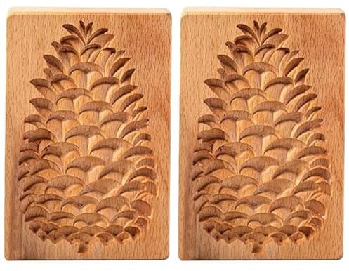 Plätzchenform mit Tannenzapfen 2 Stück 13 x 8 cm 3D-Plätzchenformen aus Holz DIY-Plätzchenstempel leicht zu lösende antihaftbeschichtete Plätzchenform Plätzchenstempel Backformen Backzubehör für Weihn