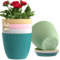MUAEEOK Lot de 5 pots de fleurs en plastique avec rainures de drainage et plateau pour intérieur et décoration moderne pour toutes les plantes d'intérieur (18 cm, multicolore)