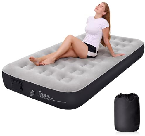 Single Airbed, No Plug Needed - JUST One-click, Inflating Self Inflatable Mattress Blow Up Air Bed with Built in Electric Pump Beds for Adults Guest Bed Blowup for Camping/Home, 190x98x25cm