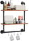 VEVOR Industrielles Rohrregal, 2 Ebenen, 61 x 20 cm, Wandmontage, schwebende rustikale Holzregale, Halterung, Lagerregal, Kleinteilehalter für Küche, Schlafzimmer, Badezimmer, Wohnzimmer, schwarz