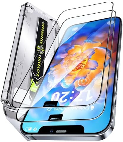 PuyaTeya Unbreak 9H Glass for iPhone 12 pro MAX Screen Protector [Auto-Dust Removal, Bubble Free] 1:1 Full-Coverage Tempered Glass Ultra HD Clear, Case Friendly, 2-Pack