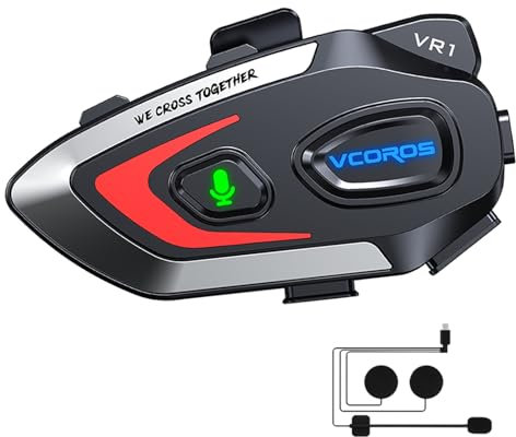 Casco Moto Auricolare,VR1 Casco Moto Bluetooth Auricolare per Singola,IPX6 Impermeabile Cancellazione del Rumore,Auricolare da moto Bluetooth per Vivavoce AI Voice Control,Controllo Musica (Hard Mic)