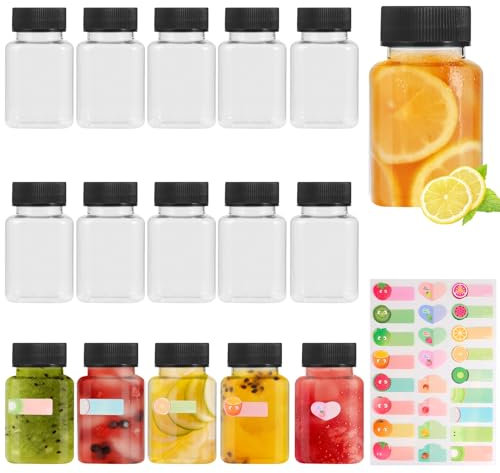 winbest 16 Stück Shot-Flaschen zum Befüllen, 100ml Kunststoff Schnapsflaschen mit Aufklebern, Wiederverwendbare Mini Flasche zum Befüllen, für Getränke, Smoothies