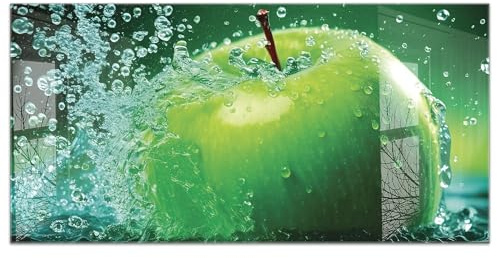 timalo Küchenbild aus Acrylglas modernes Wandbild Glasbild Deko Küche XXL Acryl-Bild wie Glas | 120x60cm Grüner Apfel im Wasser Splash