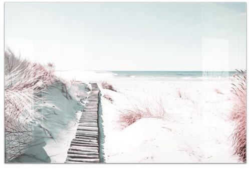timalo Küchenbild aus Acrylglas modernes Wandbild Glasbild Deko Küche XXL Acryl-Bild wie Glas | 120x80cm Pampasgras Meer Strand Steg – Strandweg, Dünen