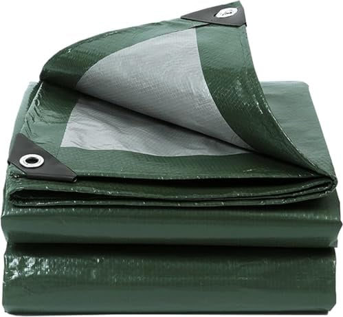 Telone 4 x 8 m verde militare/argento impermeabile con anelli – Tessuto 130 g/m² antistrappo, resistente ai raggi UV e alla muffa – Multiuso per mobili da giardino, legno, auto