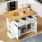 Moderna Isla de Cocina Móvil(132x 40(70) x 87 cm), Carro de Comedor con Cajón y Especiero, Toallero y 5 Ruedas, Enchufe Integrado, Mueble de Cocina con encimera de Madera, Armario Buffet