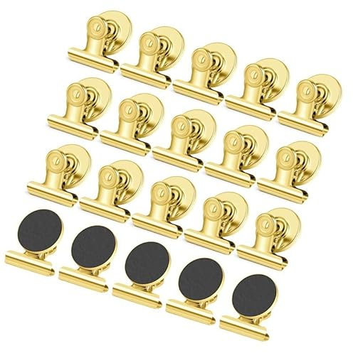 Strong Magnetic Clips, 20 Pack, 1-1/4 Inch, 31 mm, Gold, Heavy Duty Refrigerator Magnet Clips, Medium Clip Magnets, Office Supplies, Photo Displays