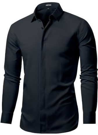 Casey Kevin Chemise Homme Manches Longues avec Boutons Cachés Hommes Business Formelle Chemises Casual Regular Fit Shirts