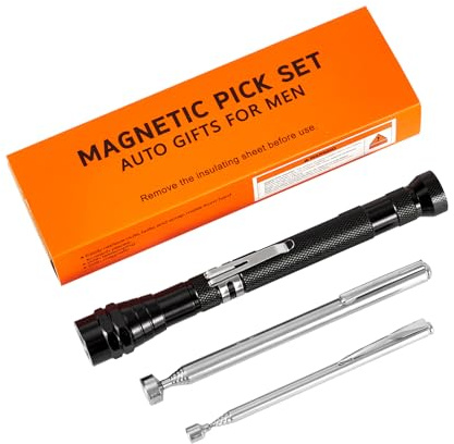 Extendable Magnetic Flashlight with Telescoping Magnet Pickup Tool Set of 3 - Cool Gadget Gifts for Him,Men,Teen Boys,Husband,Dad,Father,Mechanic,Women,Automotive,Useful for Hard-to-Reach