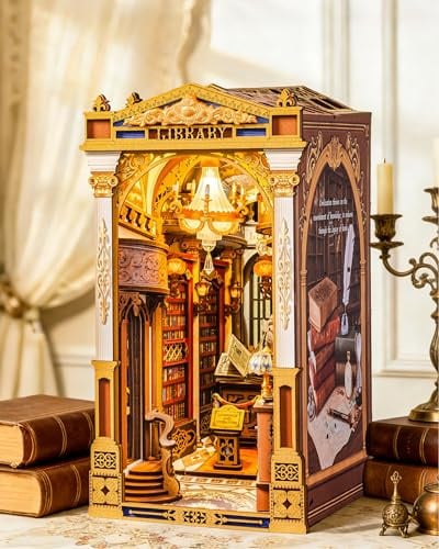 Rolife Library of Wonders Book Nook Kit für Erwachsene mit Licht | DIY Miniaturhaus Ohne Kleber, 258-teiliges 3D-Puzzle, Booknook Bookstore Buchstütze Basteln als Haus Dekoration Geschenkidee