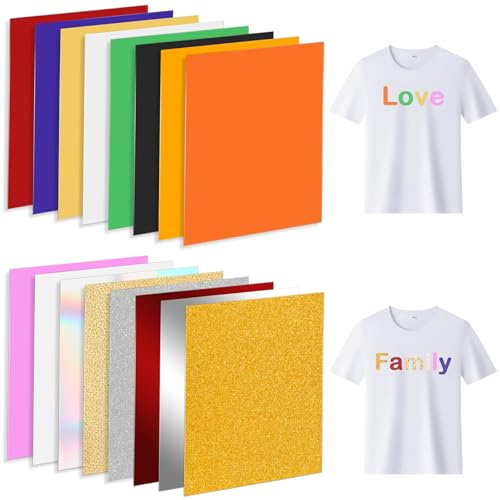 Alitree Plotterfolie Textil, Heat Transfer Vinyl (HTV) Bügelfolie Und Flexfolie, 30.5 CM X 20 CM(16PCS), Einfach Zu Schneiden For DIY, T-Shirt, Kleidung, Stoffe, Plotter, Hüte Und Andere Stoffe