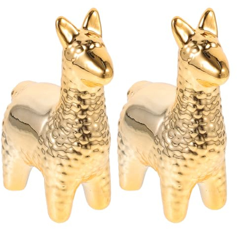 Homoyoyo 2 Keramik Alpakafiguren Goldfarben Moderne Schreibtischdekoration und Deko für Wohnzimmer Kleine Tierfiguren für Zuhause und Einzug