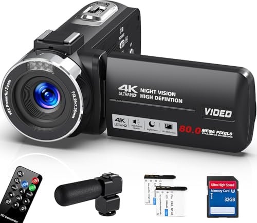 Delmodes Videocamera 4K 18X zoom digitale YouTube Camera con scheda SD da 32 GB