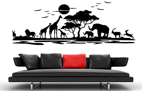 Wandtattoo Wandaufkleber Sticker, geplottet, 30 Farben zur Wahl, Afrika Landschaft Tiere Bäume waf06