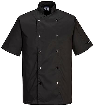 Portwest C733 Moderne Leichte Cumbria Kurzarm Kochjacke Schwarz, XL