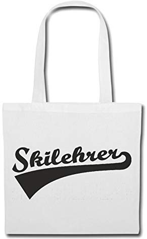 Reifen-Markt Tasche Umhängetasche SKILEHRER - SKI SPRINGEN - ALPIN SKI - LANGLAUF - ABFAHRT Einkaufstasche Schulbeutel Turnbeutel in Weiß