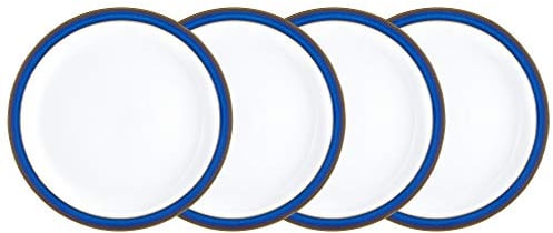Denby - Imperial Blue Dinner Plates Set of 4 - Dishwasher Microwave Safe Crockery 26.5cm - Blue, White Ceramic Stoneware Tableware - Chip & Crack Resistant Large Plates