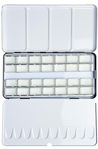 FCLUB Empty Watercolor Tins Palette Paint Case - Large Watercolor Palette Box Metal Tin with 28 Full Pans