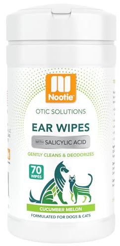 Nootie Dog & Cat Ear Wipes with Salicylic Acid - Cucumber Melon Scent - 70 Wipes - Vegan Friendly