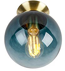 Qazqa pallon - Plafonnier - 1 lumière - Ø 200 mm - Bleu - Art Deco - éclairage intérieur - Salon I Chambre I Cuisine I Salle à manger