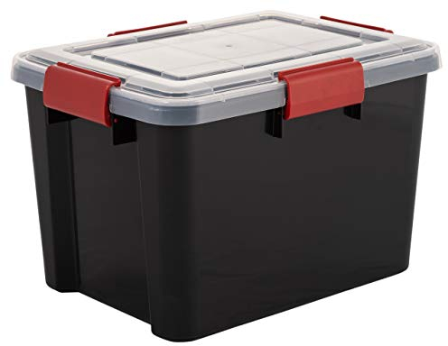 IRIS Aufbewahrungsbox für feuchte Bereiche, Kunststoff, wetterfest, luftdicht, 20 l, 39 cm x 28 cm x 26 cm, hermetisch versiegelter, abnehmbarer Deckel, Schwarz / transparent