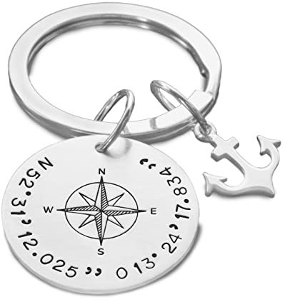 samavaya Schlüsselanhänger Gravur GPS ANKER 925 Silber Anhänger Mann Koordinaten Kompass Herrenschmuck