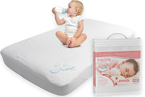 Vesta Baby Protector de Colchón Premium para Cuna 60 x 120 cm - Funda de Almohadilla Impermeable Sábana Ajustable Bambú Natural Cobertura Silenciosa para Bebés y Niños Pequeños