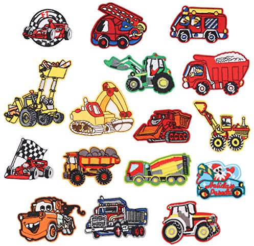 16 x Aufnäher zum Aufbügeln mit Traktor-Motiv, verschiedene Größen, Dekoration zum Aufnähen, für Jeans, Jacken, Kinderkleidung, Taschen, Mützen, Kunsthandwerk, Nähen, 16 Stück