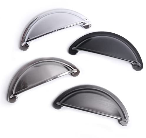 BSM Marketing Ariel Cupboard Cabinet Door Drawer Cup Pull Handle Stepped Chrome/Matt Black/Pewter/Brushed (10, Brushed)