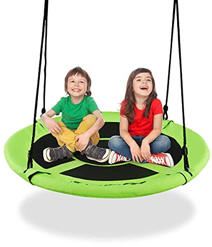 RELAX4LIFE Altalena da Giardino per Bambini, Altalena Rotonda a Nido per Esterno e Interno, Altezza Regolabile 100-160cm, per 2-3 Bambini, Carico massimo: 150kg (Verde)