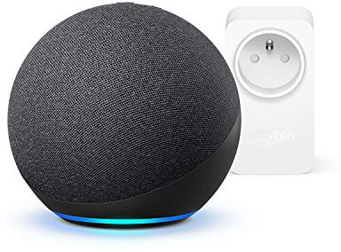 Echo (4e génération), Avec son premium, Anthracite + Amazon Smart Plug (Prise connectée WiFi), Fonctionne avec Alexa - Kit de démarrage Maison connectée