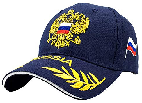 LOCOMO Herren Damen Baseball Cap Russland Russische Länderflagge Wappen Imperial Zwei-Köpfiger Adler Emblem Badge Patriot Gr. Einheitsgröße, Blau FFH459BLU