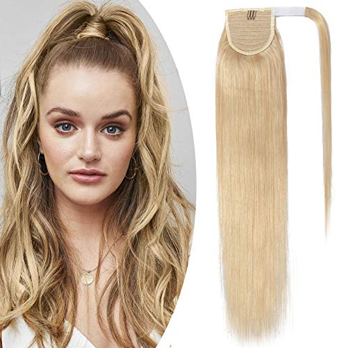 SEGO Ponytail Pferdeschwanz Haarteil Echthaar Zopf Extensions Haarverlängerung Clip in Pony Remy Hair Piece Hellblond #613 56 cm (95 g)