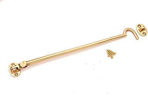 Infinity Decor Heavy Duty Polished Brass 12 (300mm) Cabin Hook & Eye Silent Catch Door Latch Lock for Gate Shed Patio Window Garden Gate