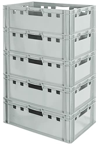 5 Stück E2 Fleischkisten Kisten Eurobox Lebensmittelecht Metzgerkiste Box Aufbewahrungsbox Kunststoff Wanne Plastik Stapelbar Lagerkisten 60 x 40 Grau Kingpower