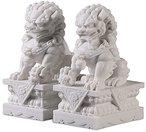 Siunwdiy Große FOO Dogs Statuen,Marmor Feng Shui Guardian Lion Figuren,Glücksbringer Dekoration,Gartendeko für Eingang,Geschenk für Hauseinweihung,25CM