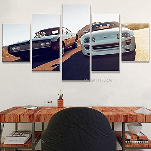 104Tdfc Puzzle 5 teilig Bilder wandbild 200x100CM Cadeau d'Halloween Film Fast Furious Sportwagen Rennwagen Modulare Wandkunst Wandaufkleber Teiliges Vlies Leinwandbild Dekoration